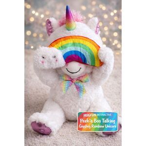 HUG FUN Peek A Boo Interactive Talking /Giggles 14" Plush Rainbow Unicorn NWT